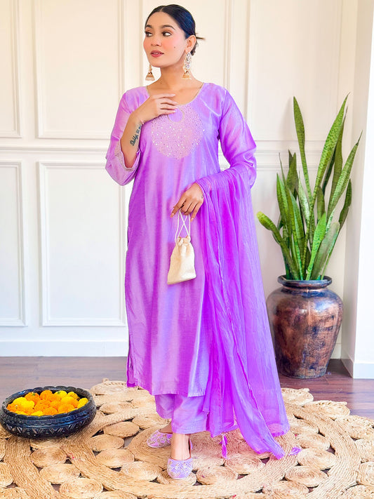 Purple Color Chanderi Kurta Set