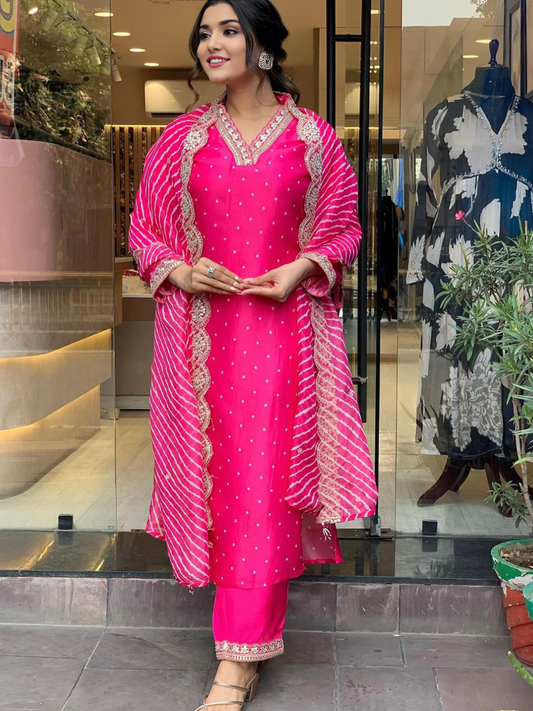 Hot Pink Embellished Kurta Set