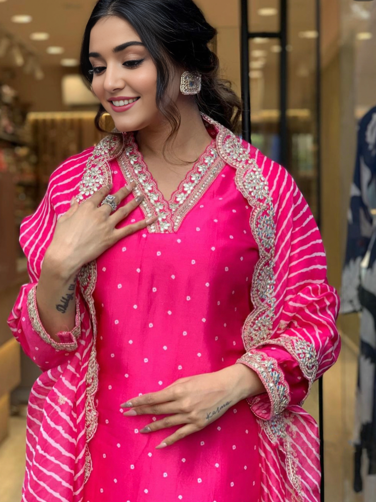 Hot Pink Embellished Kurta Set