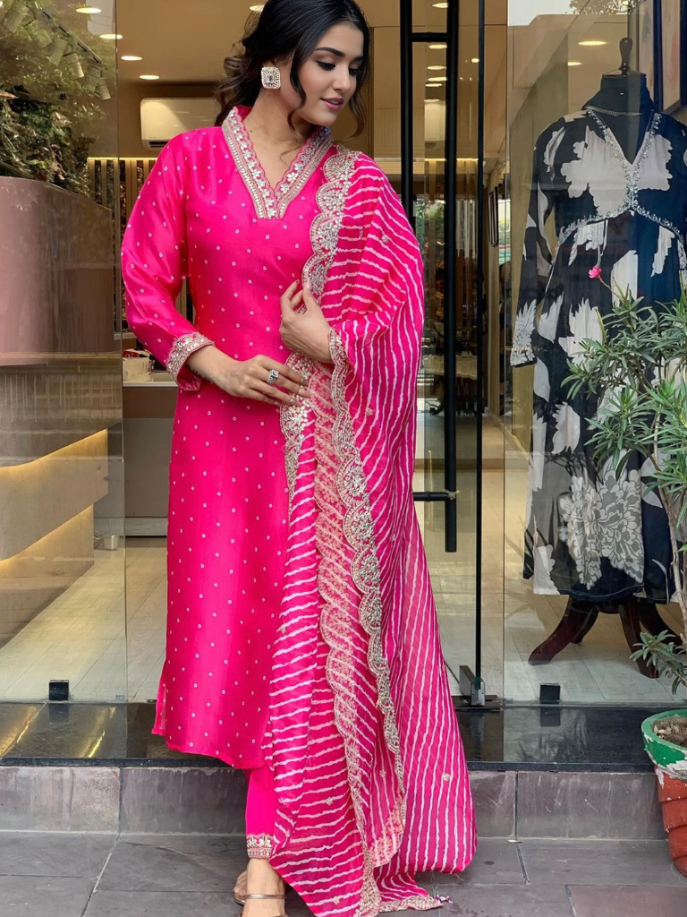 Hot Pink Embellished Kurta Set