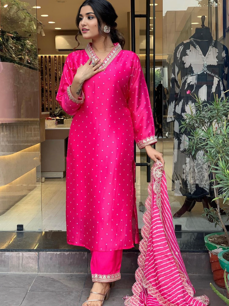 Hot Pink Embellished Kurta Set