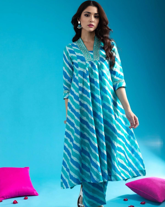 Striped Printed Kurta With Bottom Set