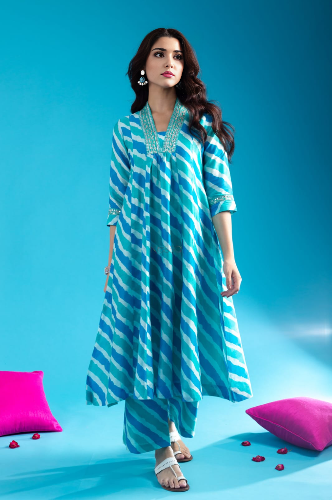 Striped Printed Kurta With Bottom Set