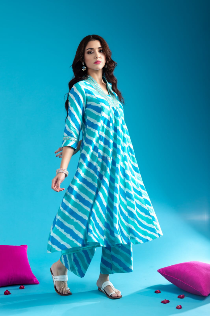 Striped Printed Kurta With Bottom Set