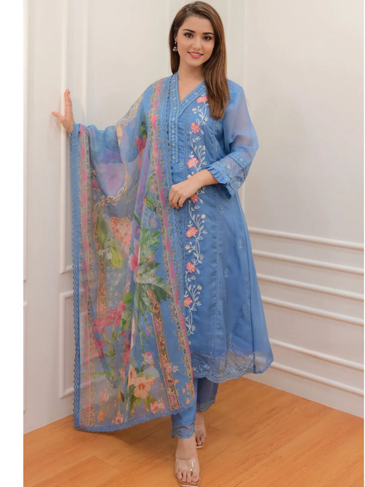 Floral Embroidered A-line Kurta Set