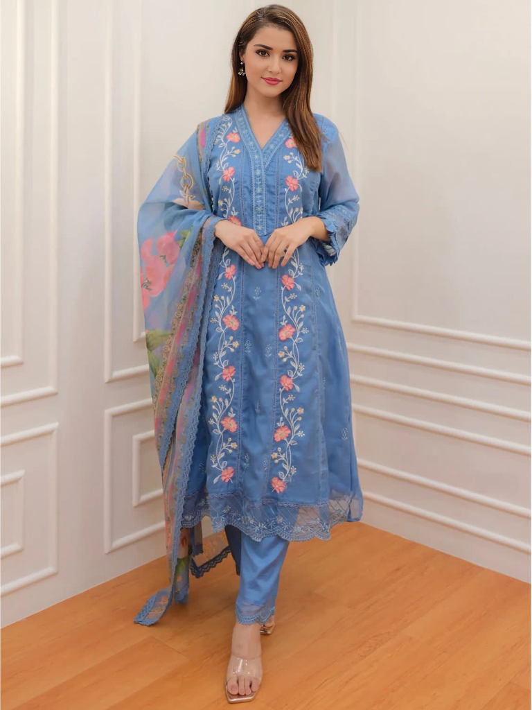 Floral Embroidered A-line Kurta Set