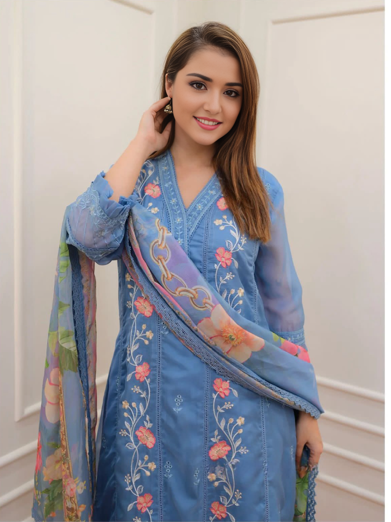 Floral Embroidered A-line Kurta Set