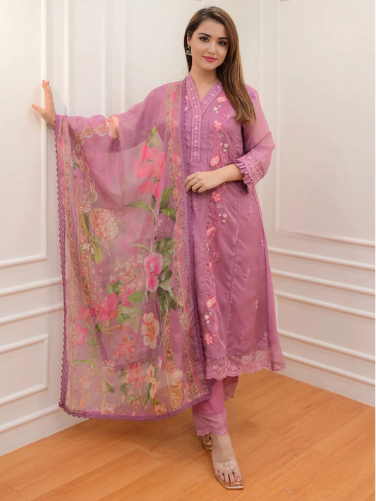 Floral Embroidered A-line Kurta Set