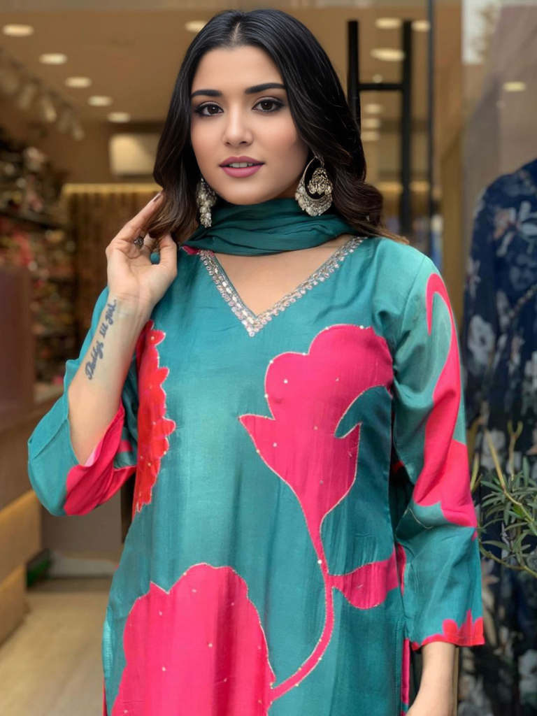 Embellished V-Neck Kurta Set