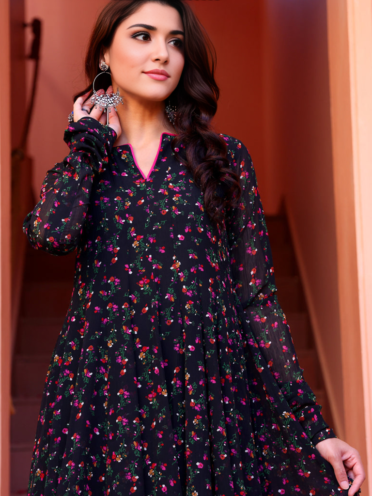 Floral Printed Full Sleeve Maxi Gown