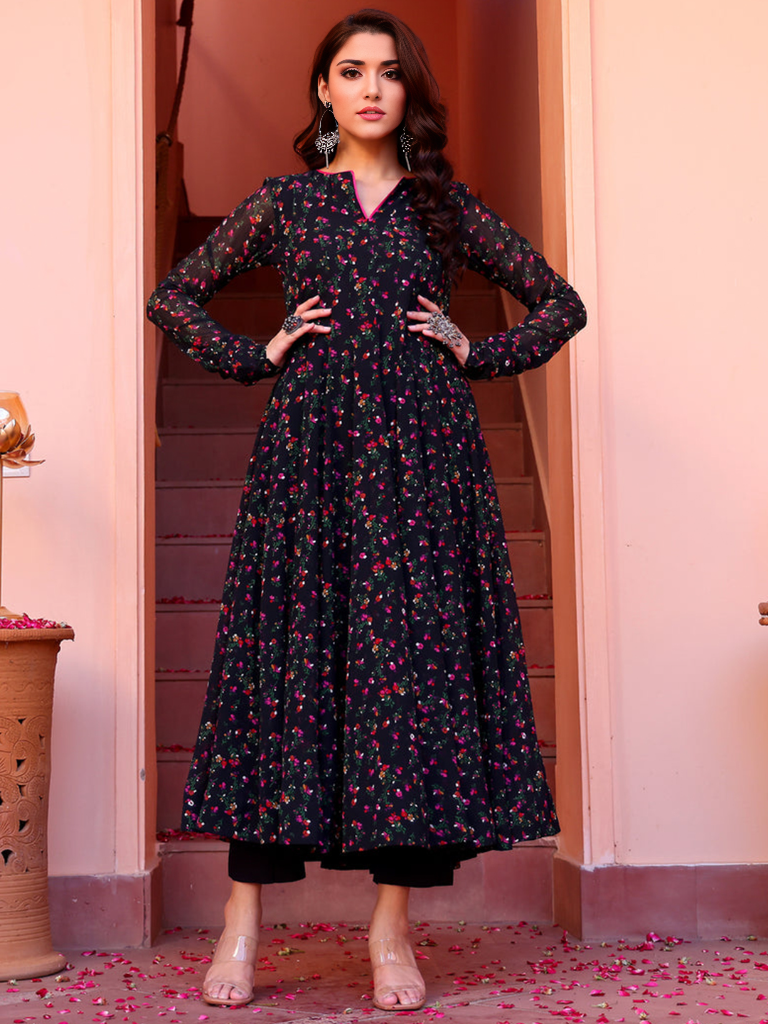 Floral Printed Full Sleeve Maxi Gown