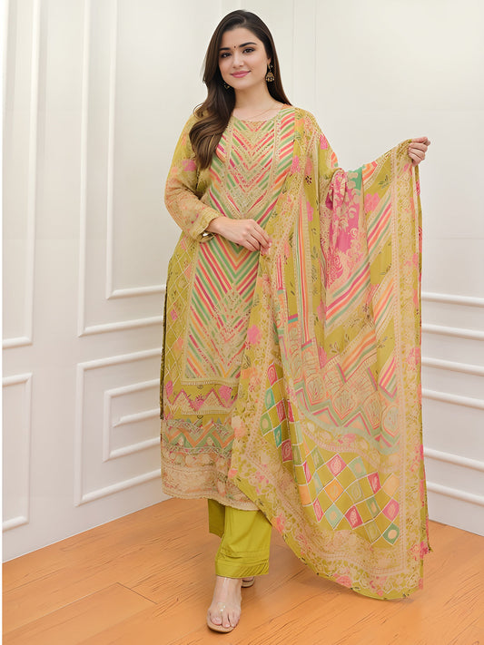 Lime Green Colour Muslin Kurta Set