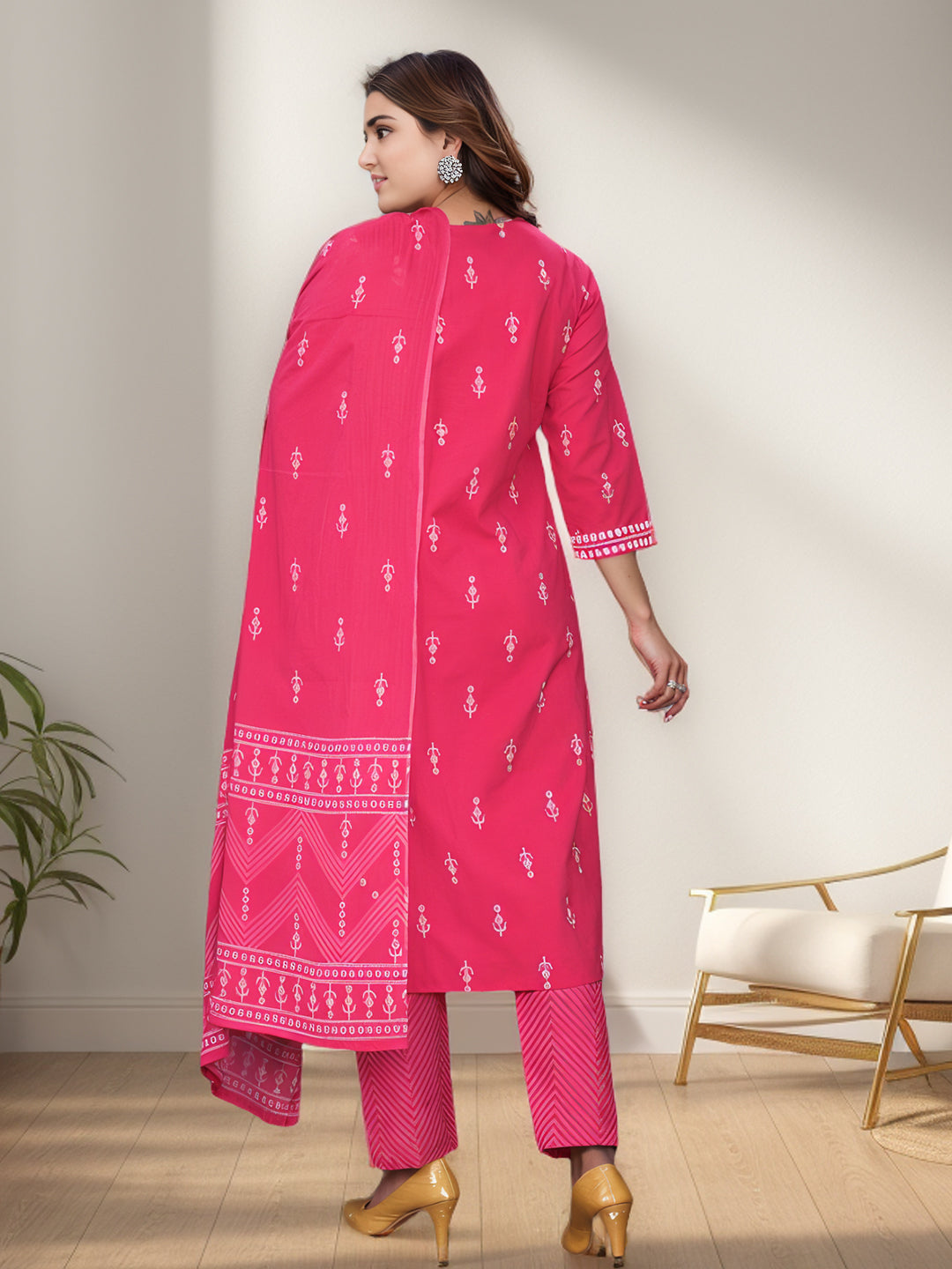 Pink Colour Pure Cotton printed Kurta Set