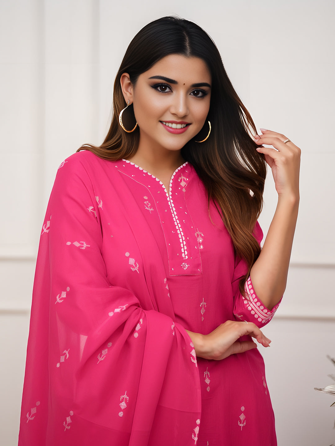 Pink Colour Pure Cotton printed Kurta Set