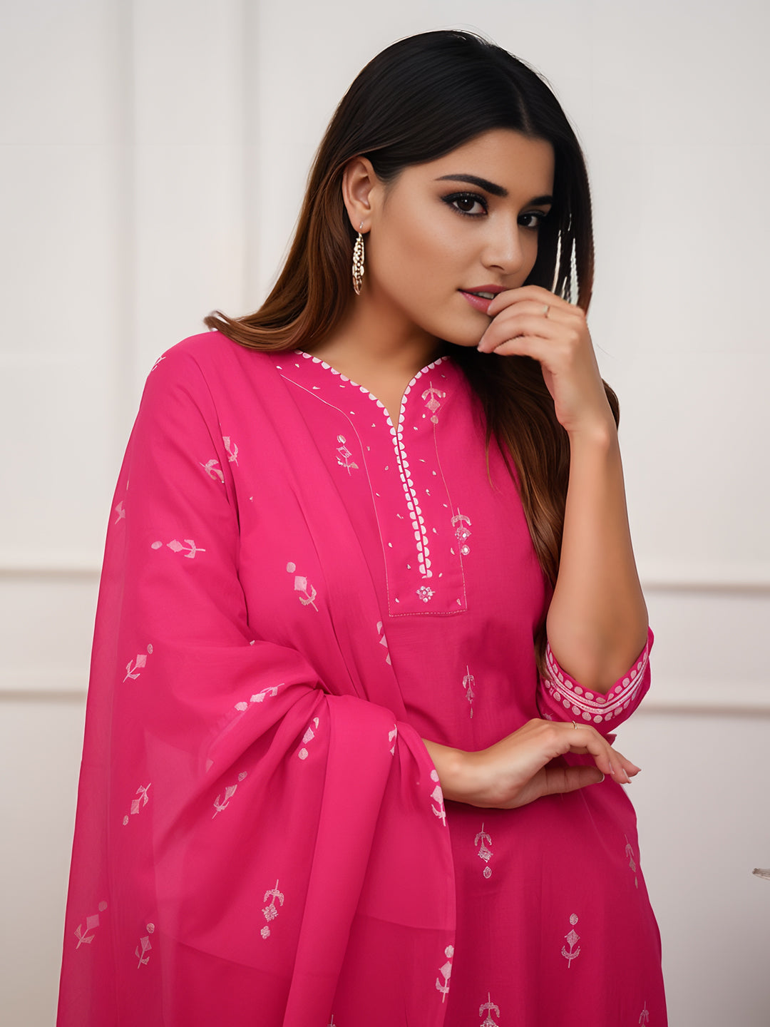 Pink Colour Pure Cotton printed Kurta Set