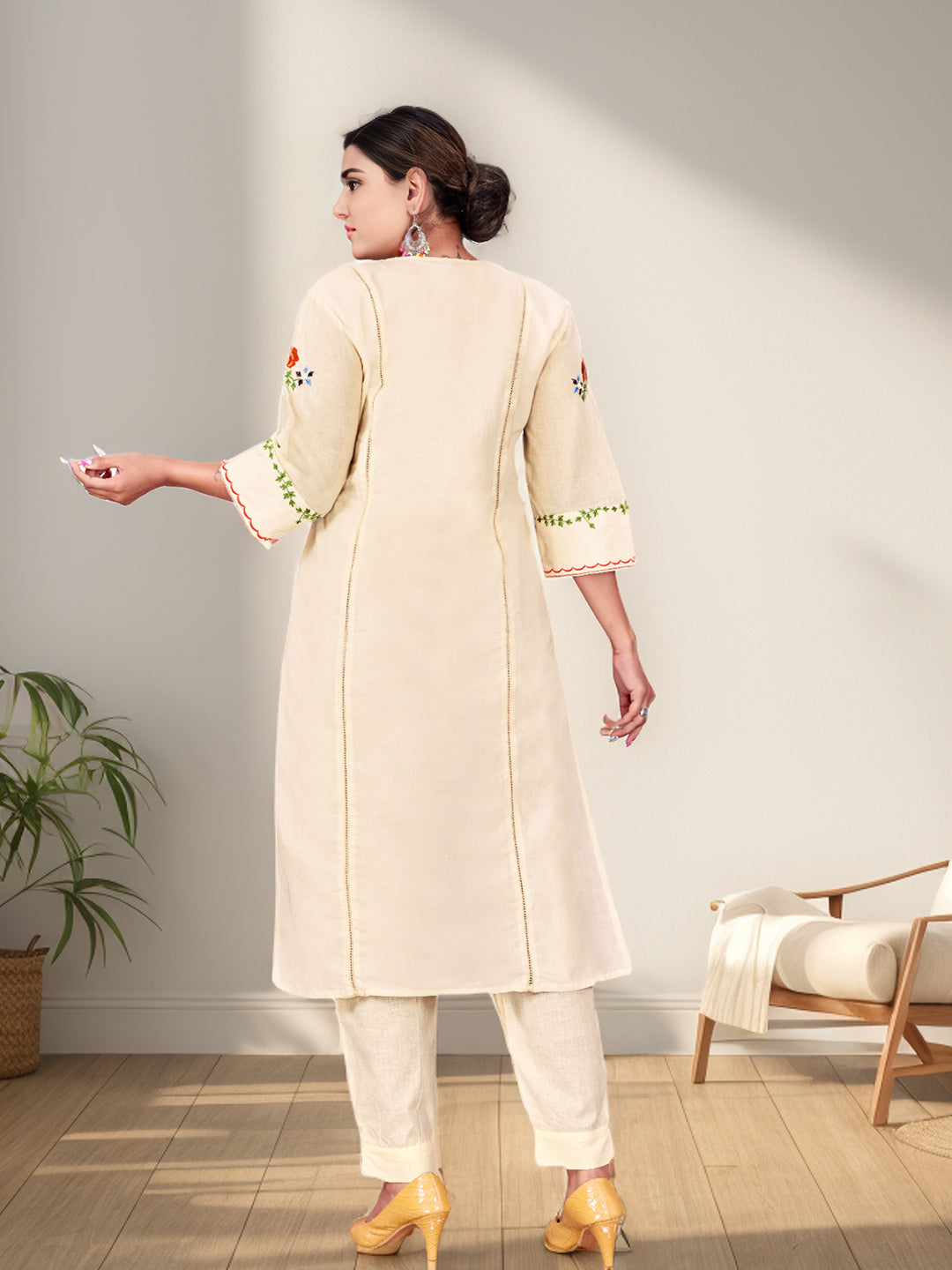 Floral Embroidered Kurta With Bottom Set