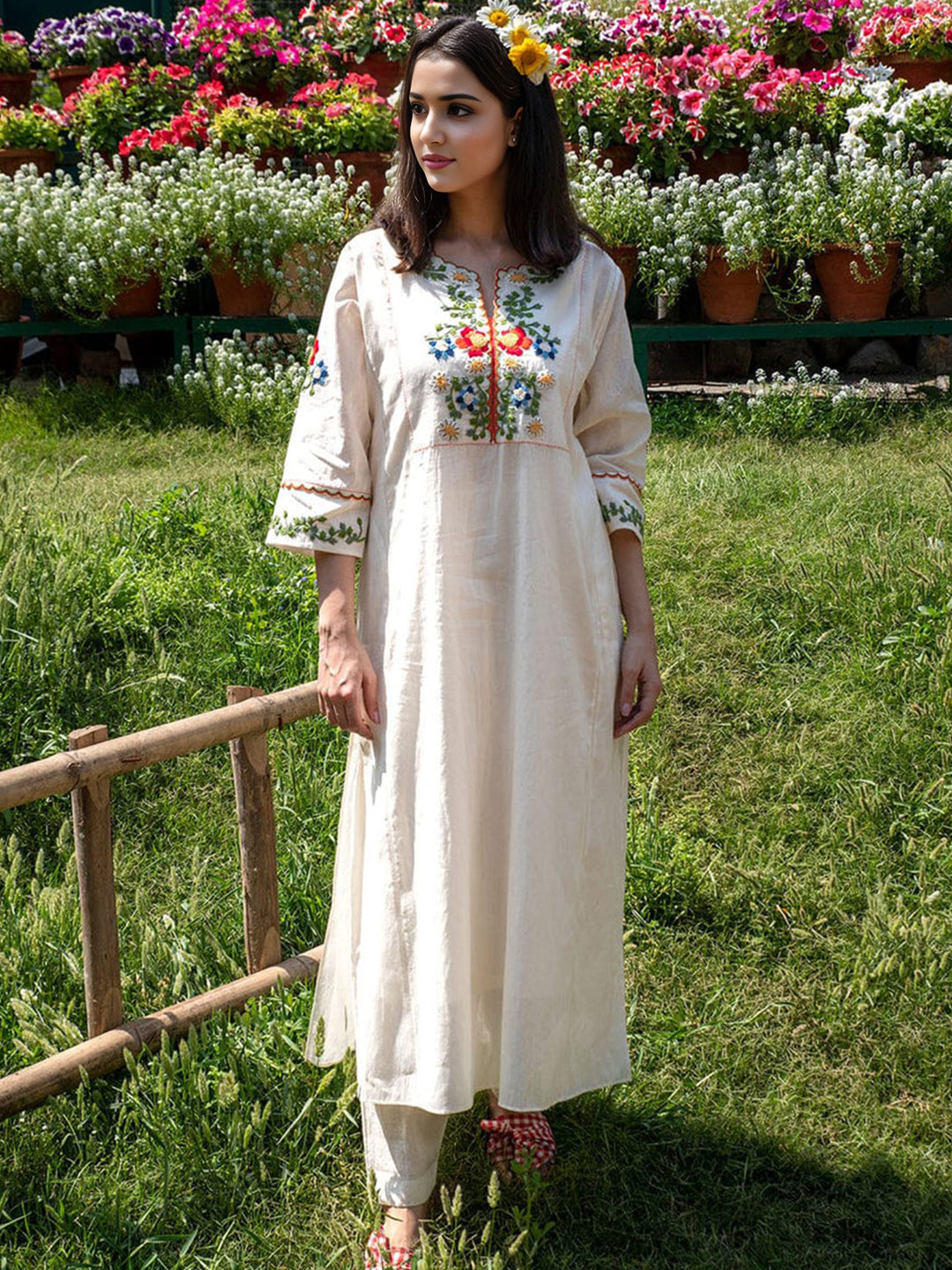 Floral Embroidered Kurta With Bottom Set