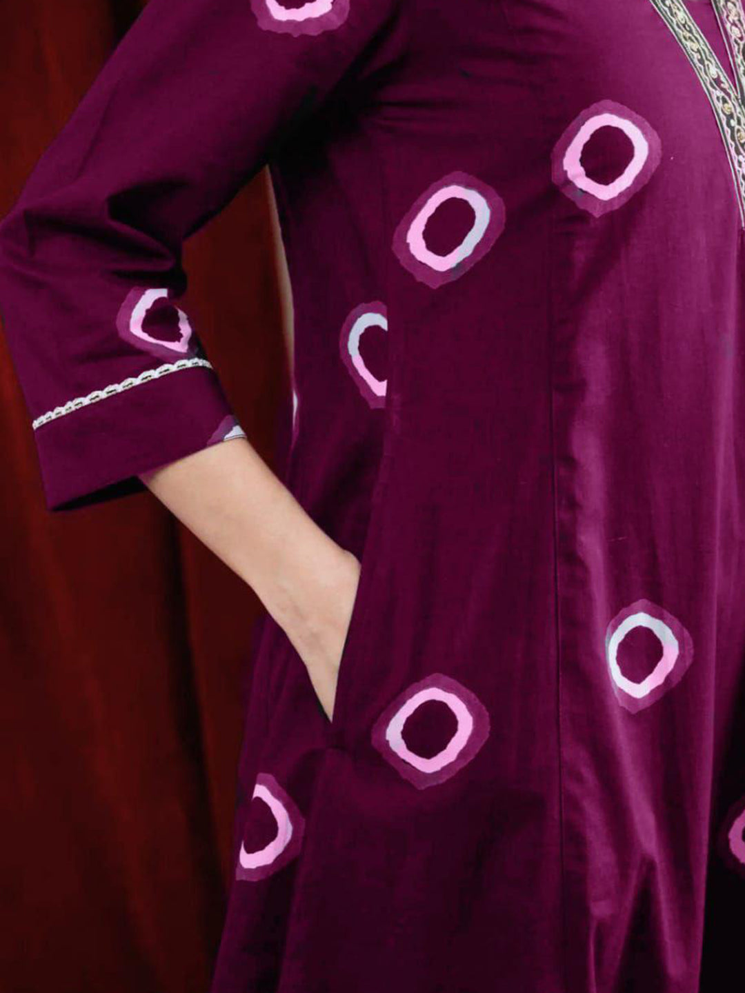 Wine Color Pure Cotton Printed Kurta Set