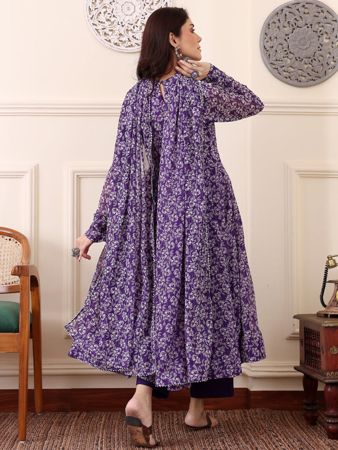 Floral Printed Kurta With Bottom & Dupatta Set