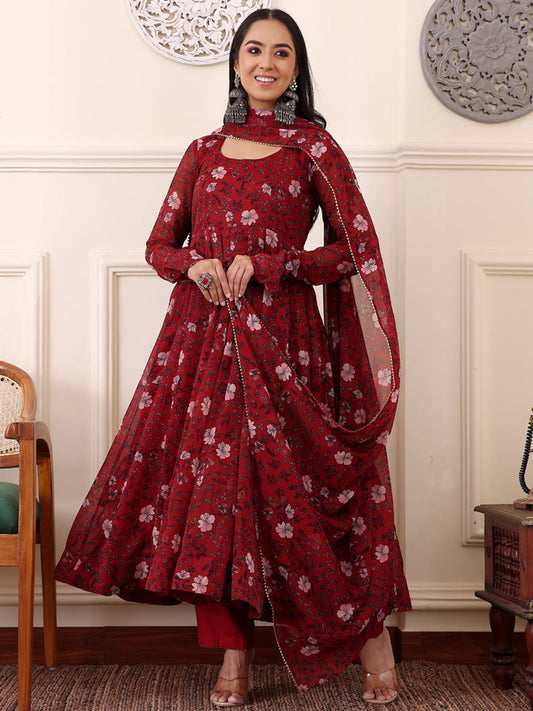 Georgette Round Neck Full Sleeve Kurta Set