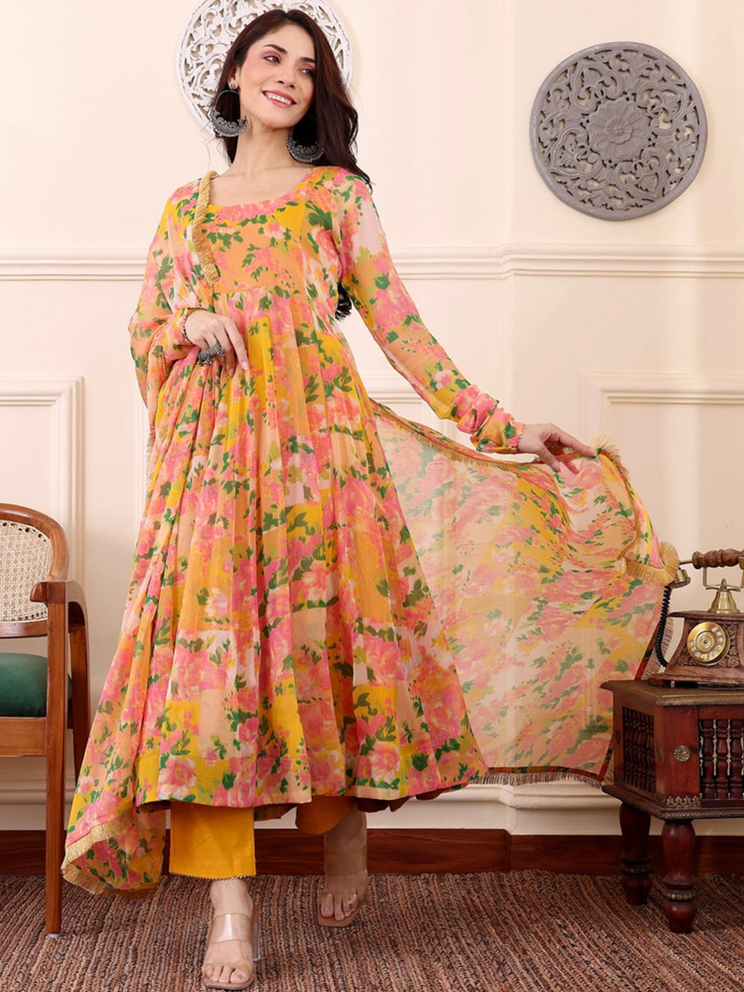 Floral Printed Flared Kurta Set