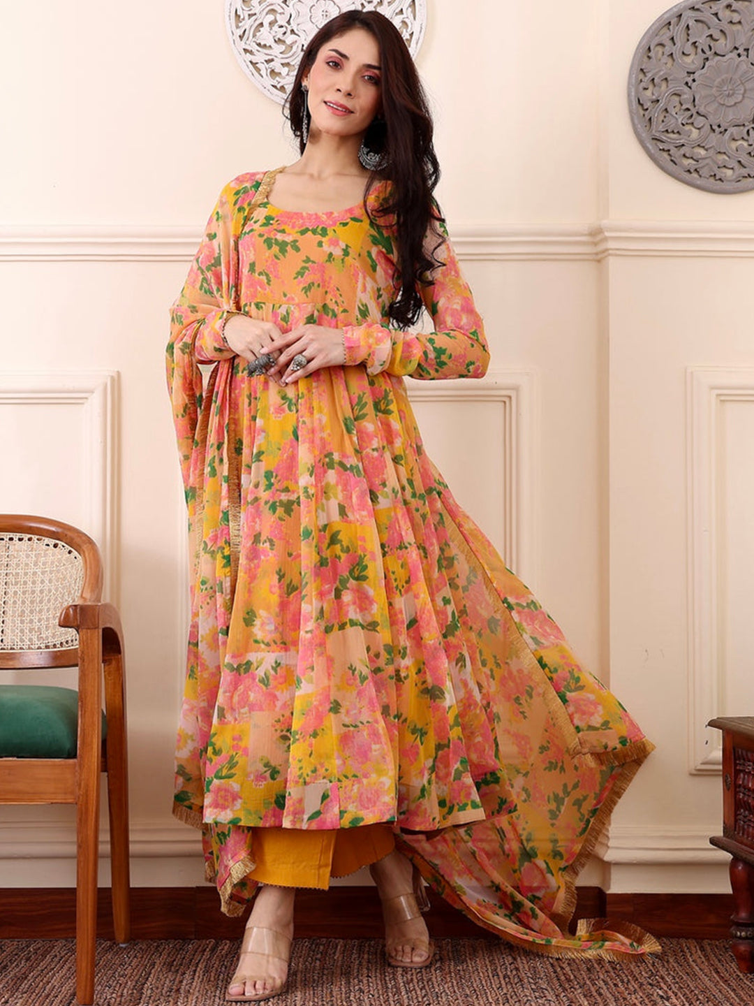 Floral Printed Flared Kurta Set