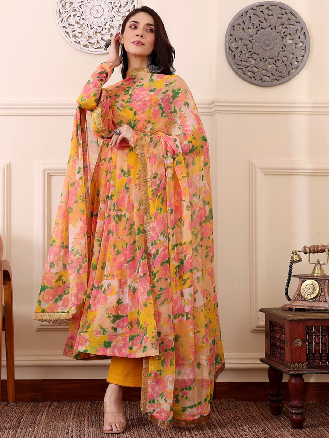 Floral Printed Flared Kurta Set