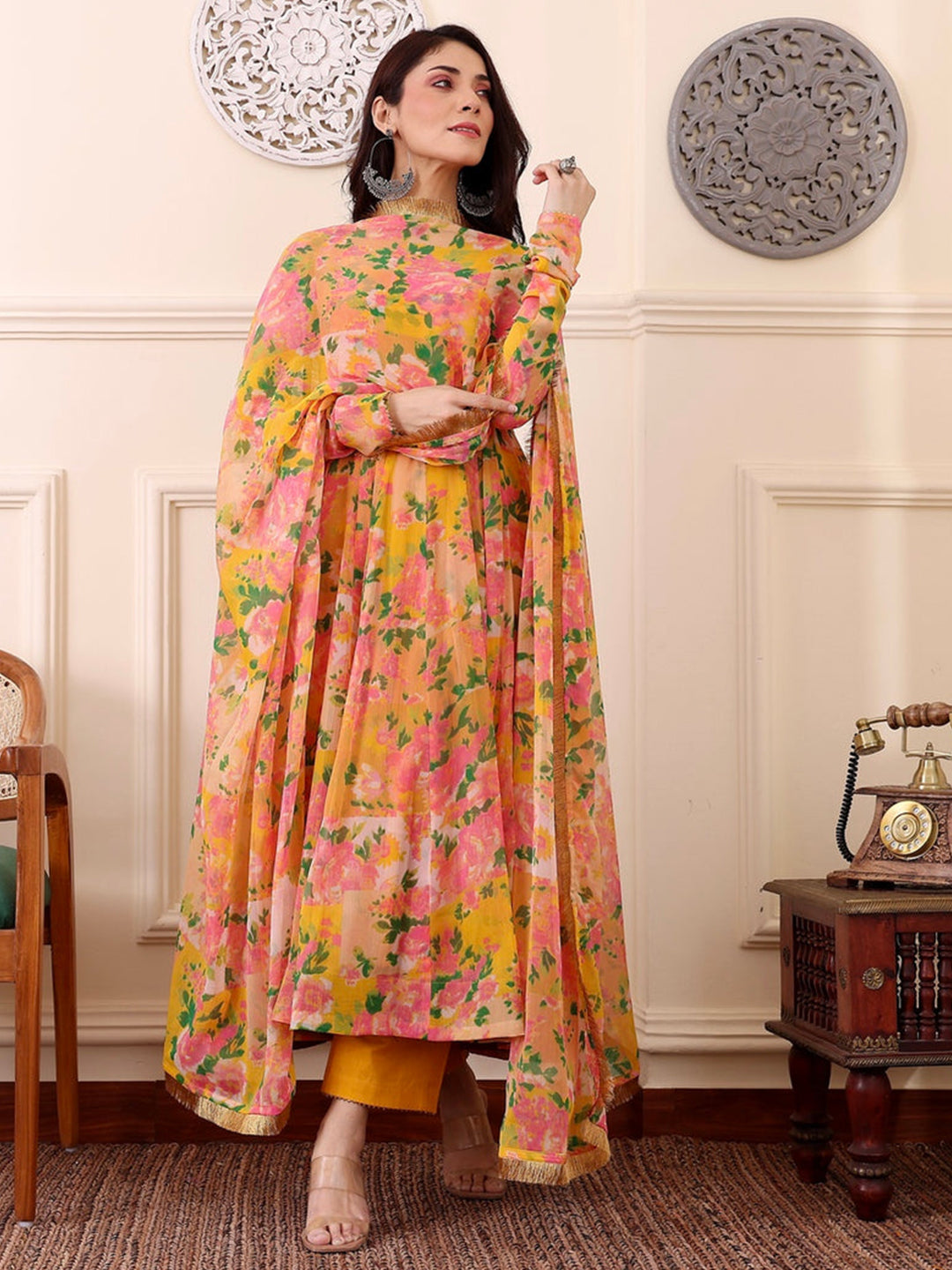 Floral Printed Flared Kurta Set