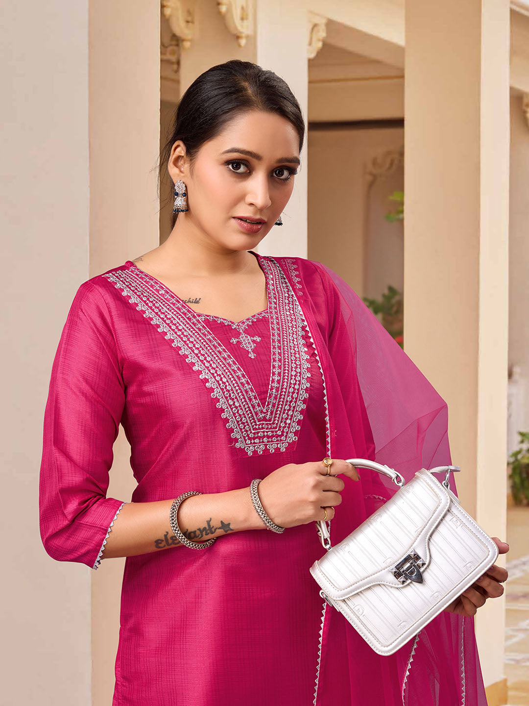 Pink Polyester Silk Kurta Set