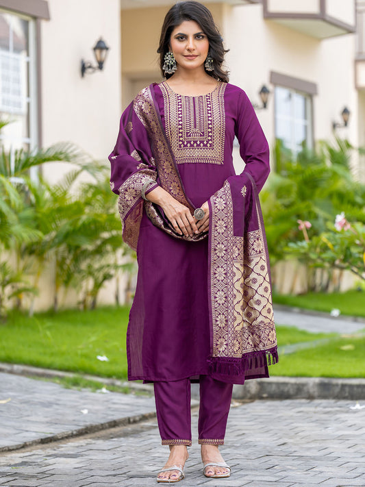 Purple Colour Rayon Cotton Kurta Set