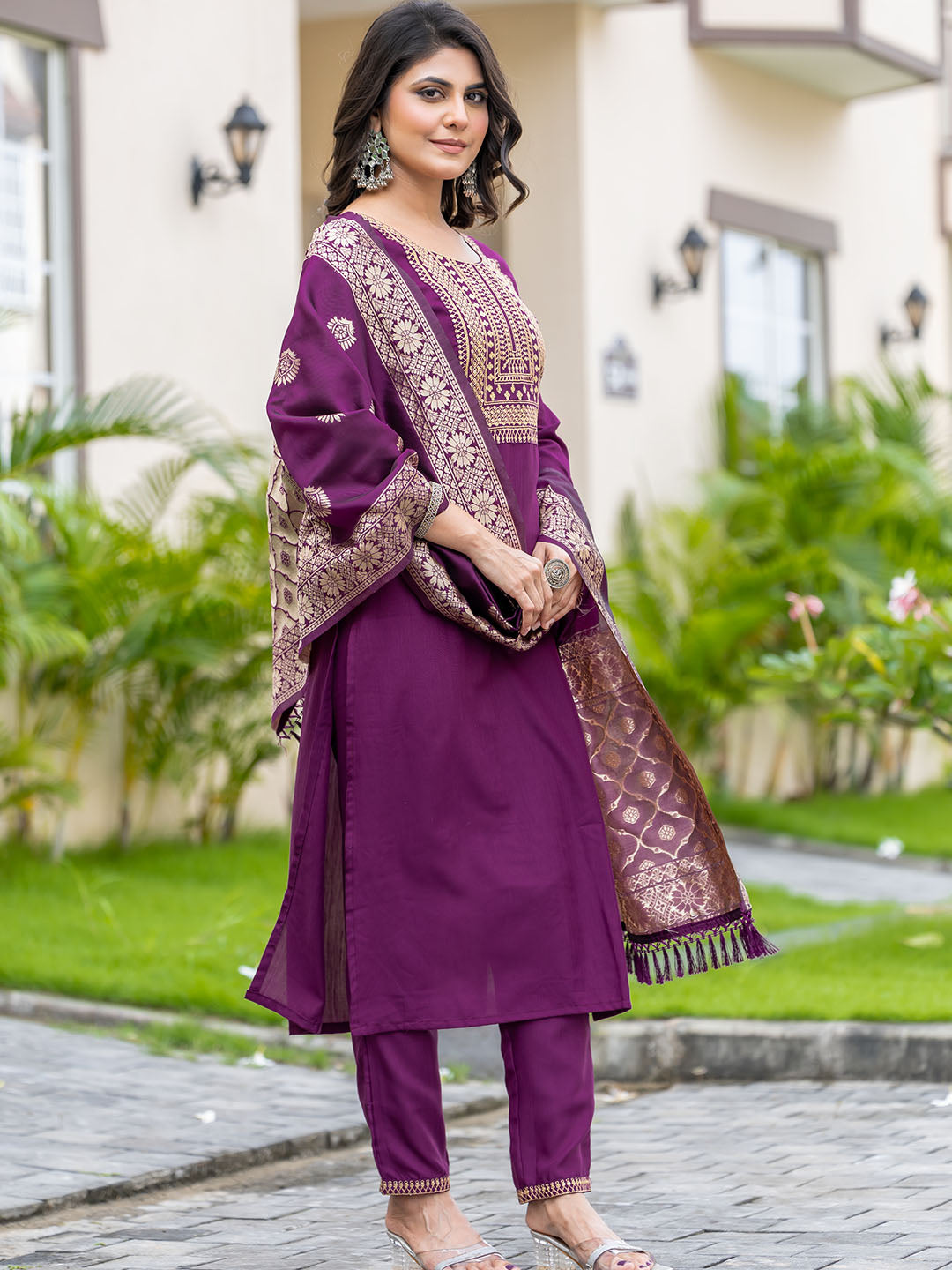 Purple Colour Rayon Cotton Kurta Set