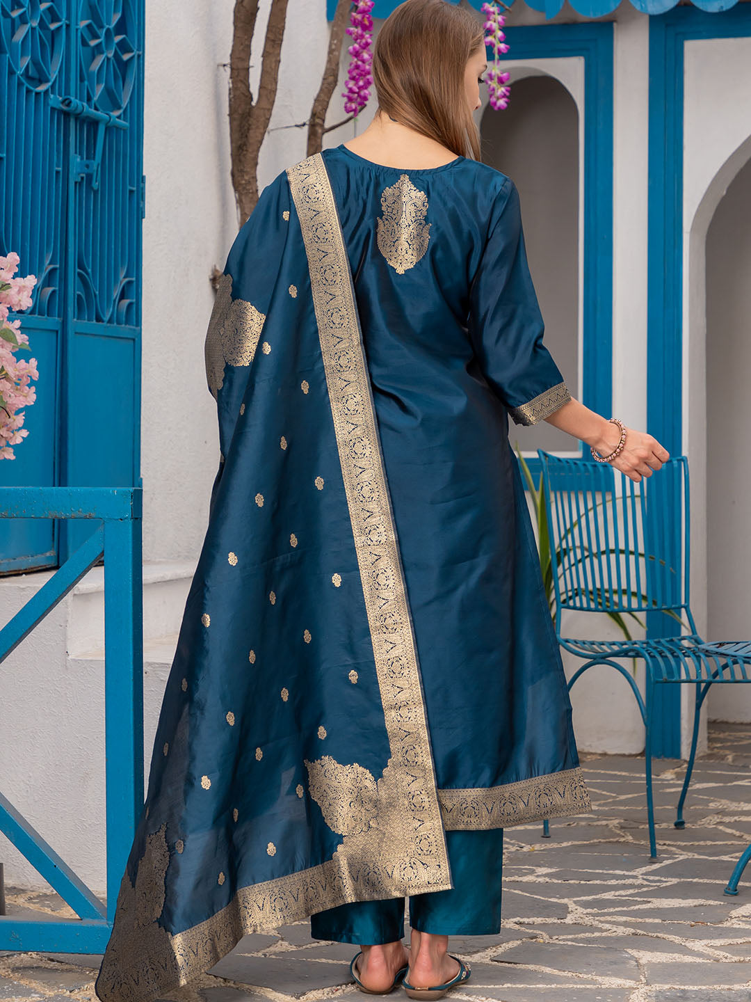 Teal Colour Polyester Blend Kurta Set