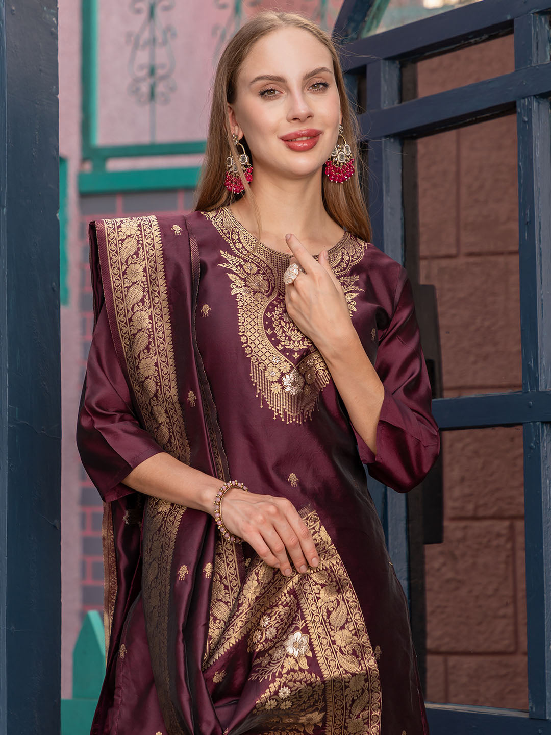 Maroon Colour Kurta Set