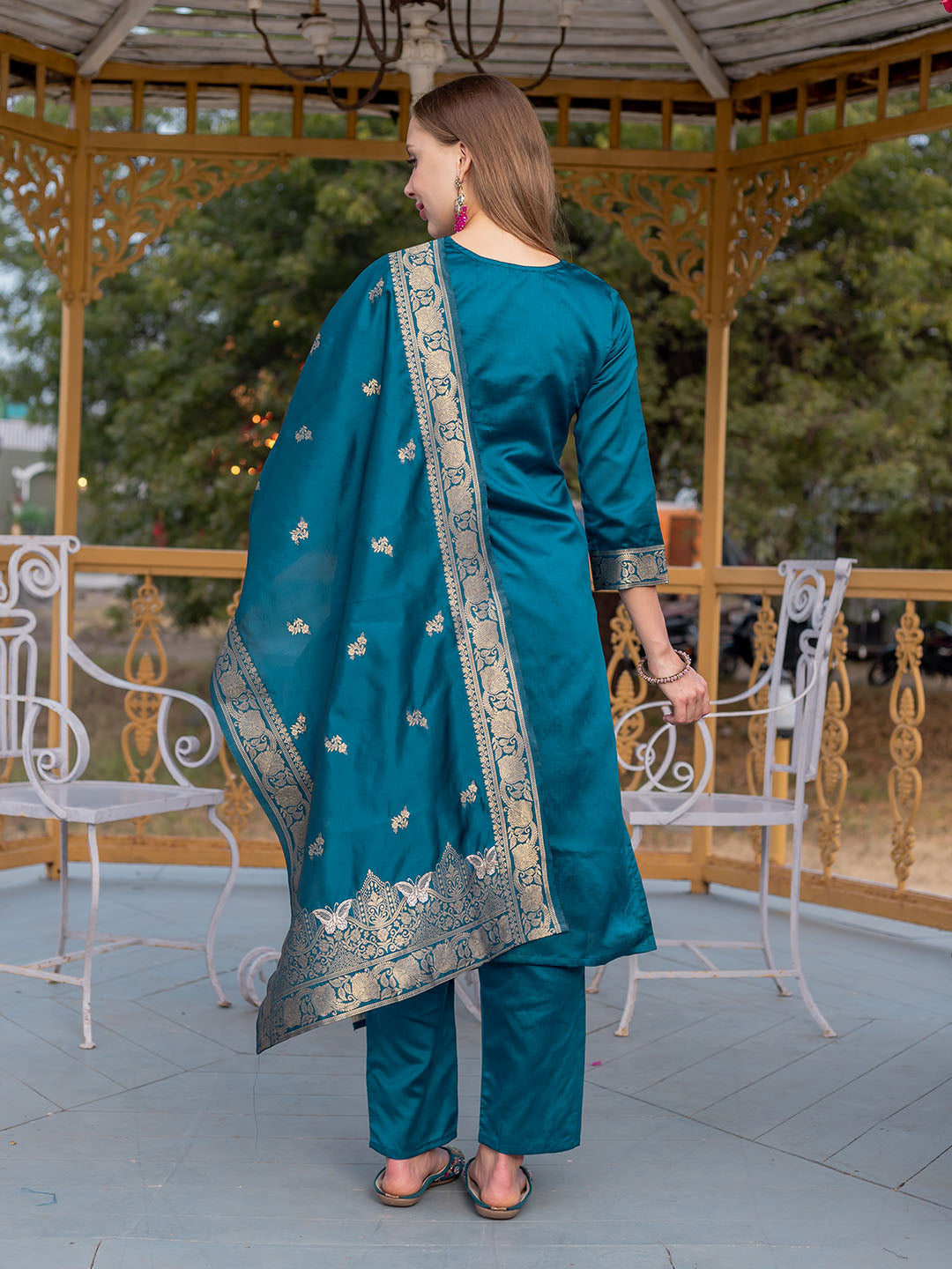 Turquoise Colour Polyester Blend Kurta Set