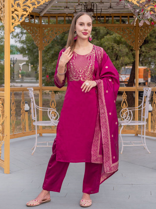 Pink Colour Polyester Blend Kurta Set