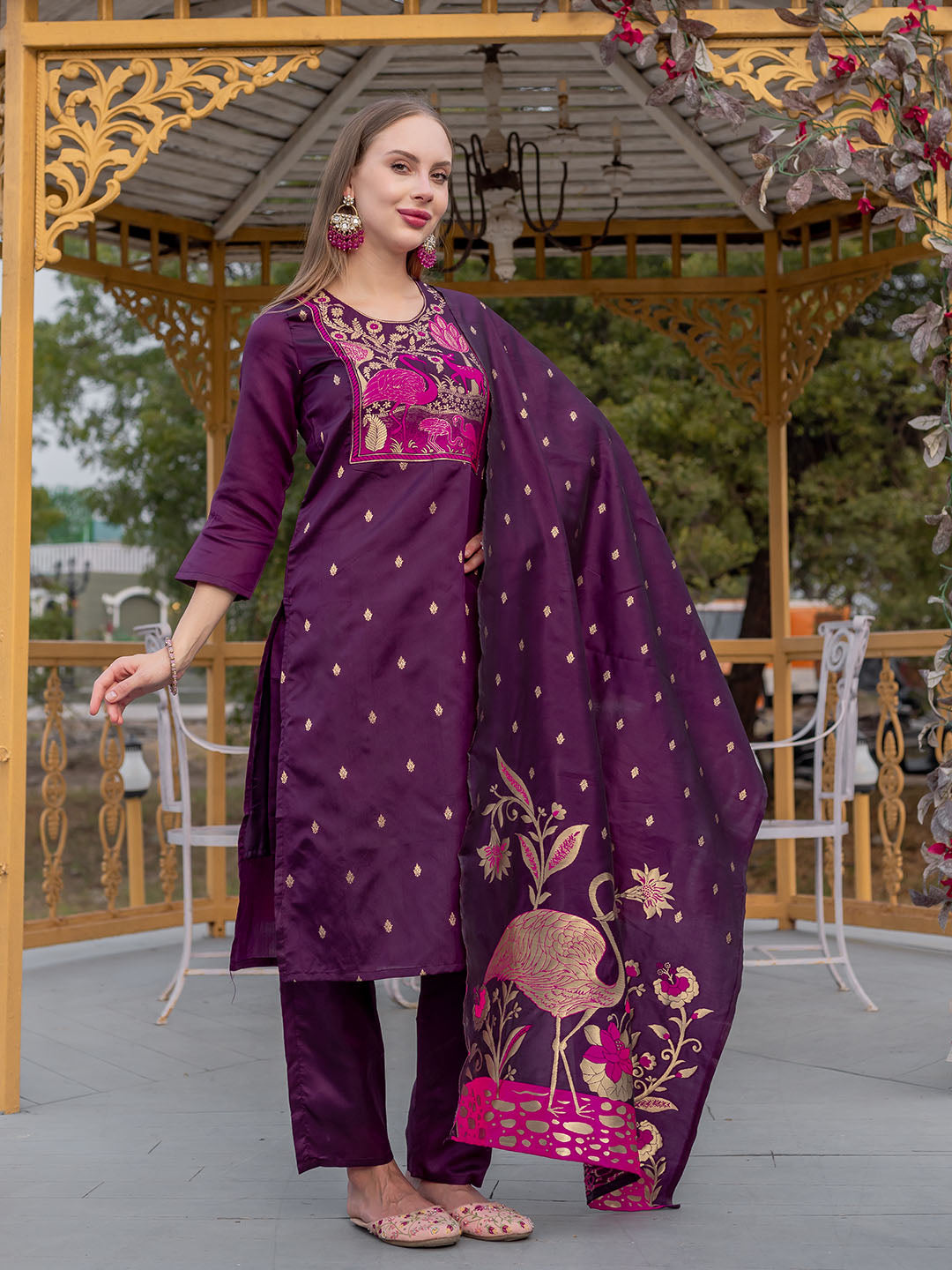 Purple Colour Polyester Blend Kurta Set