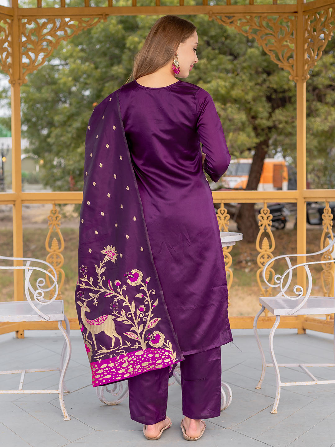 Purple Colour Polyester Blend Kurta Set