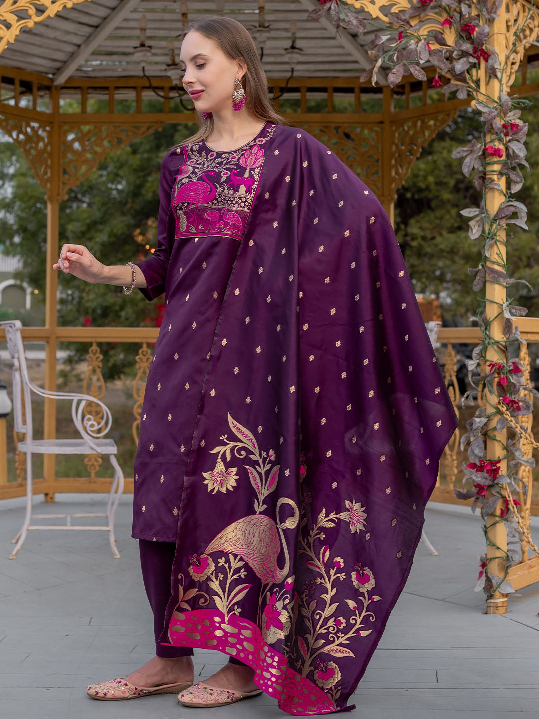 Purple Colour Polyester Blend Kurta Set