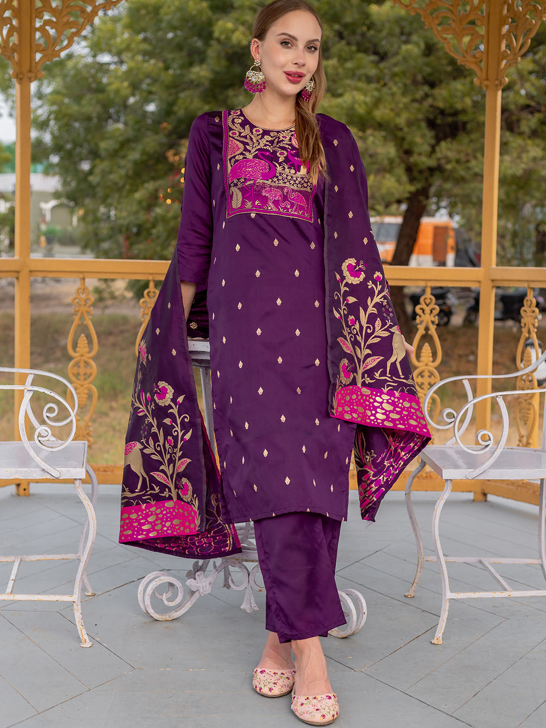 Purple Colour Polyester Blend Kurta Set