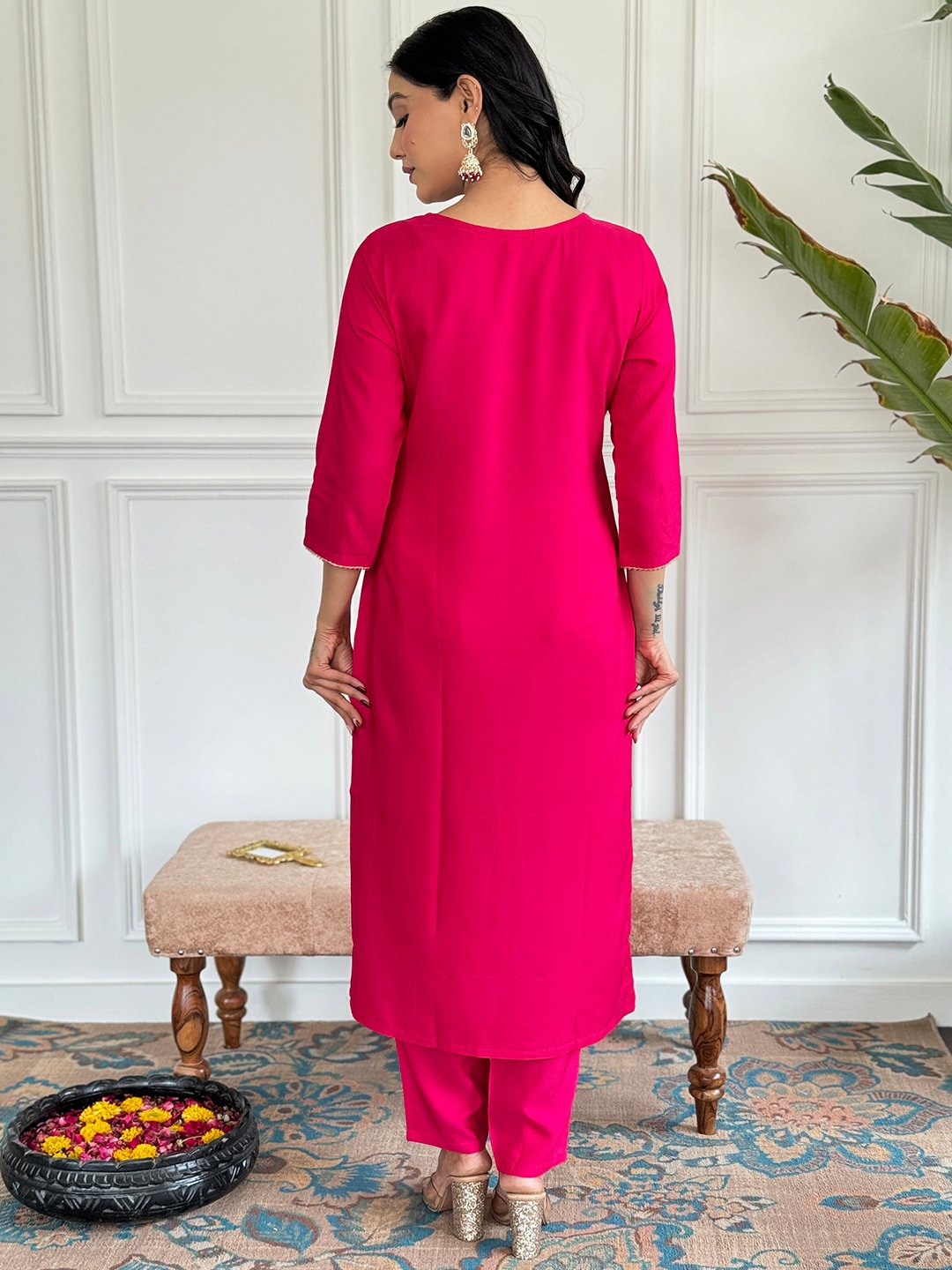 Pink Colour Viscose Embroidered Kurta Set