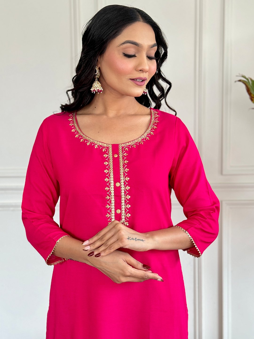 Pink Colour Viscose Embroidered Kurta Set