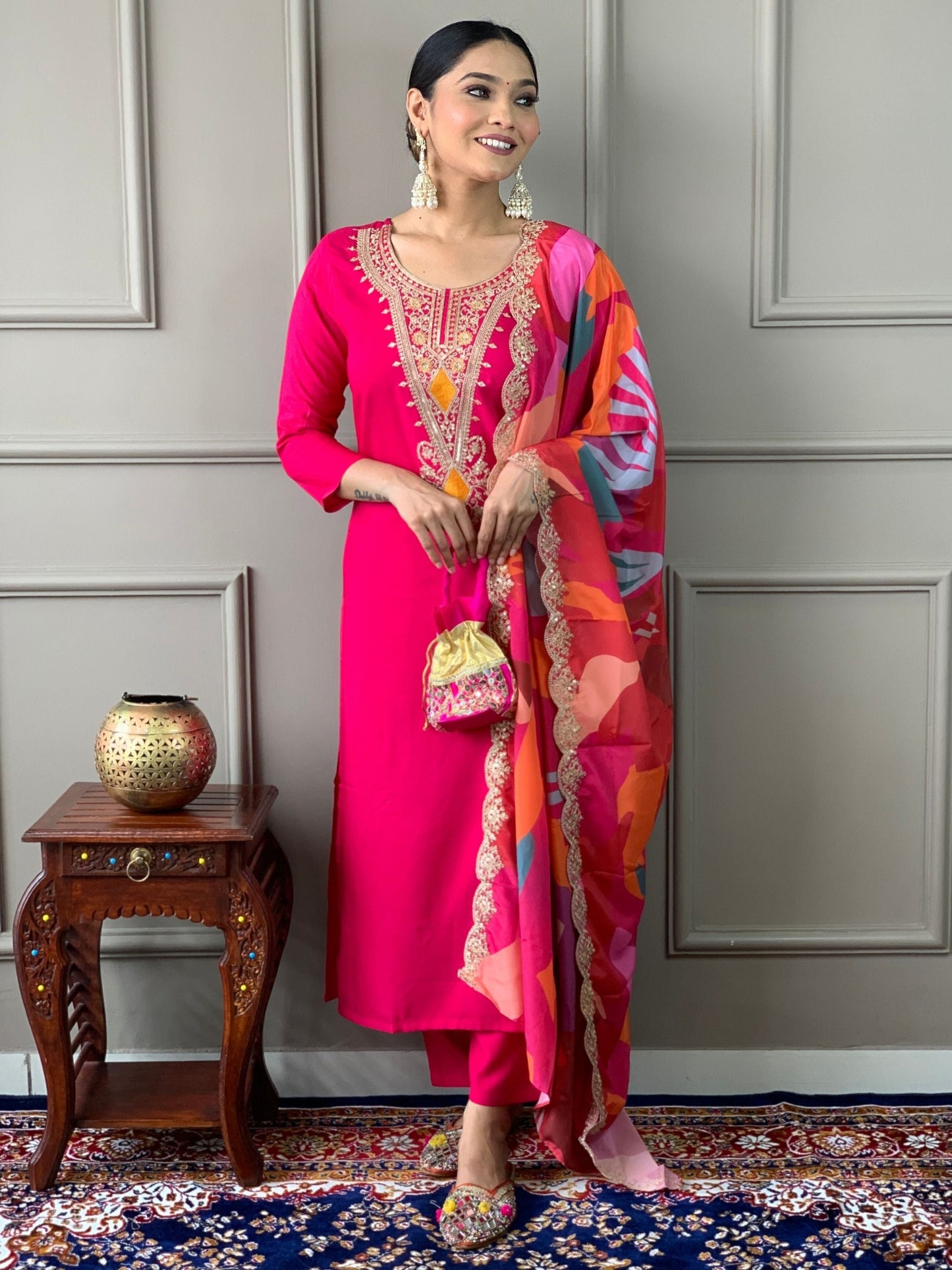 Silk Viscose Embroidered Kurta Set