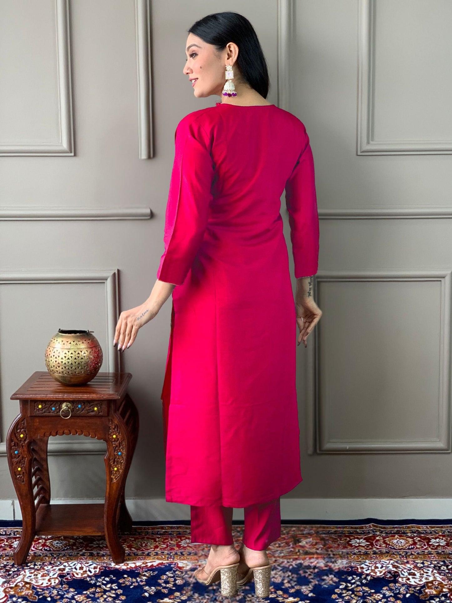 Silk Viscose Embroidered Kurta Set