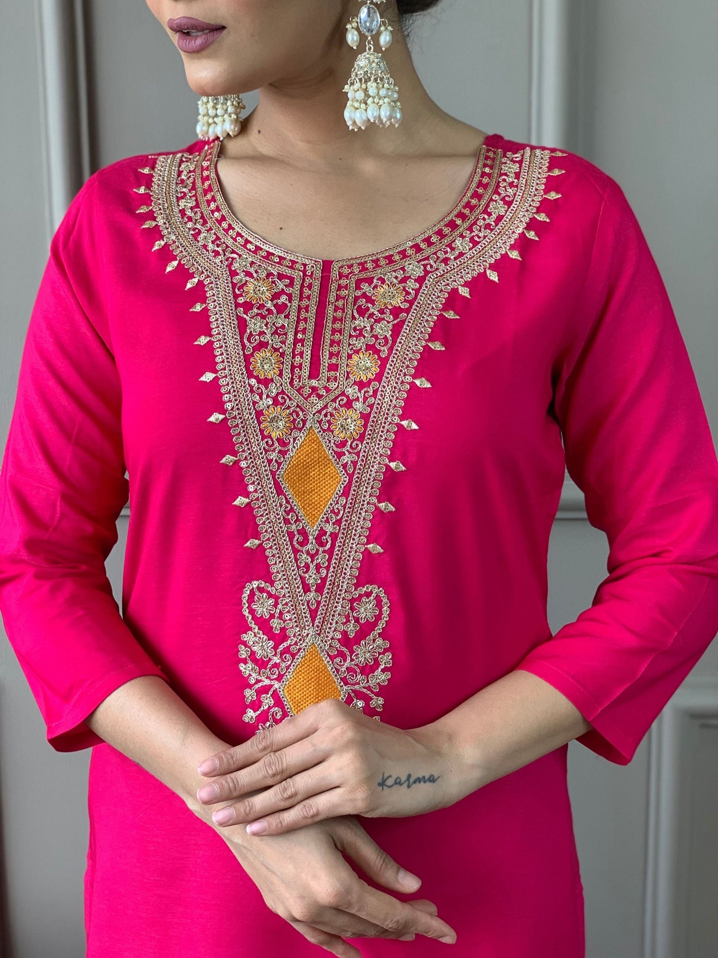 Silk Viscose Embroidered Kurta Set