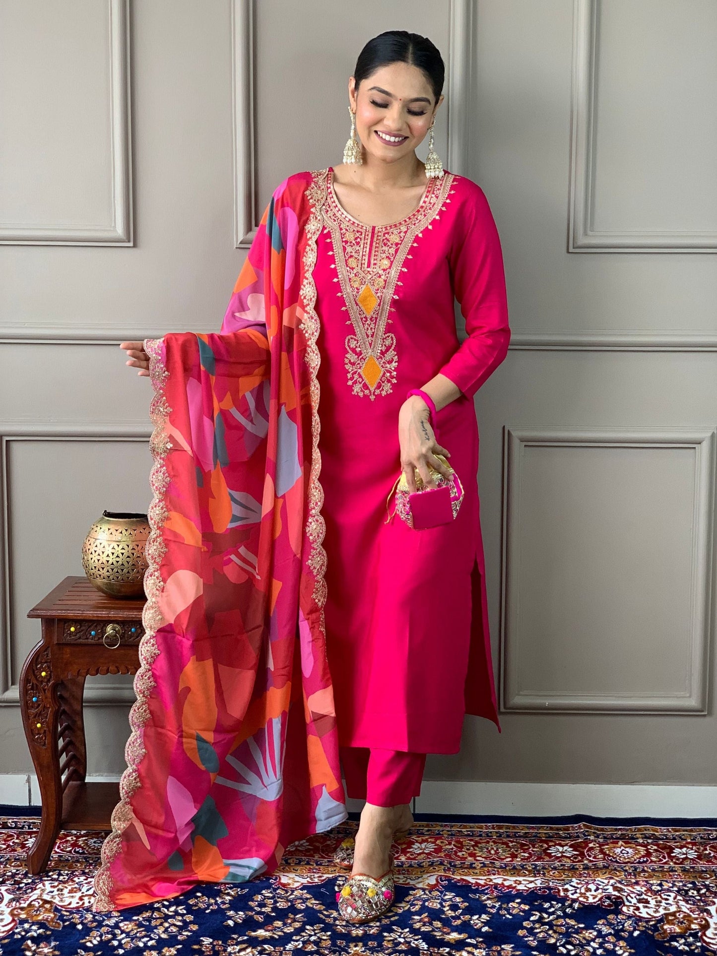 Silk Viscose Embroidered Kurta Set