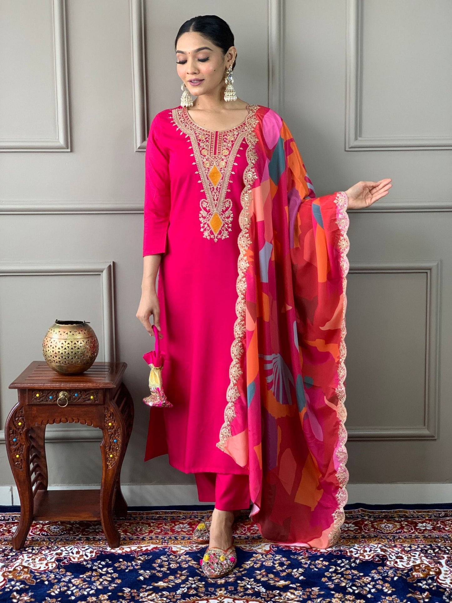 Silk Viscose Embroidered Kurta Set