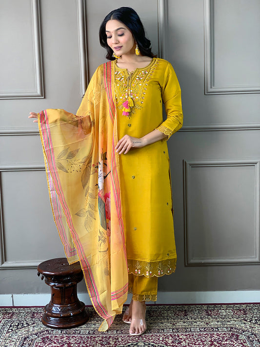 Mustard kurta With Bottom & Dupatta Set