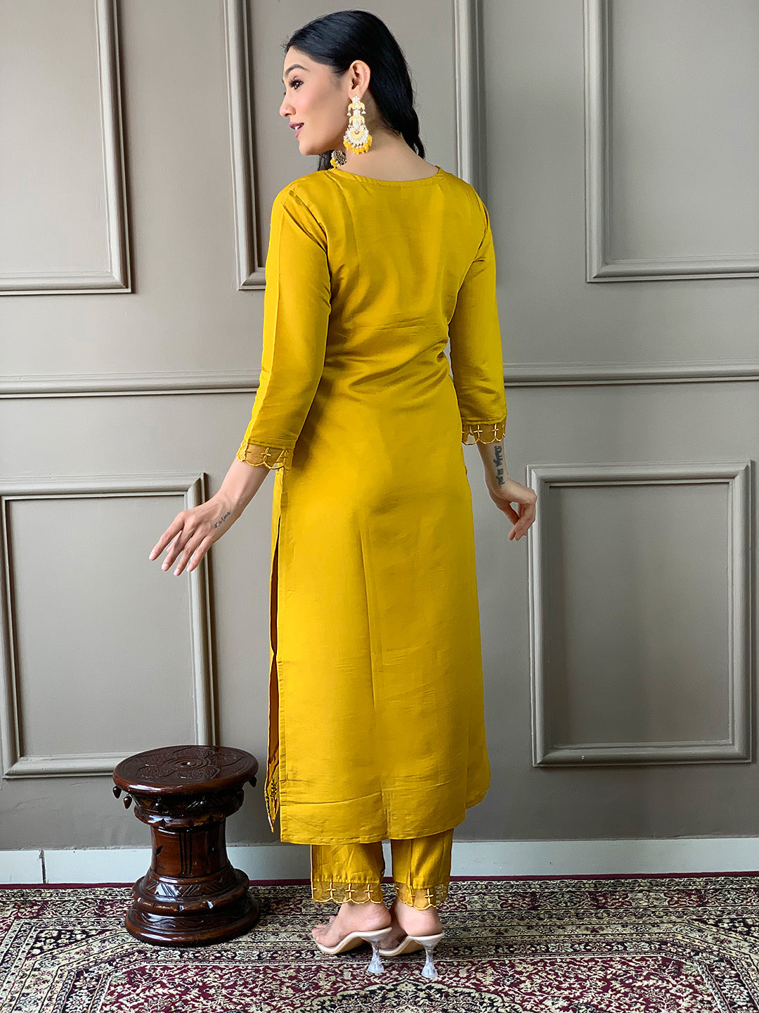 Mustard kurta With Bottom & Dupatta Set