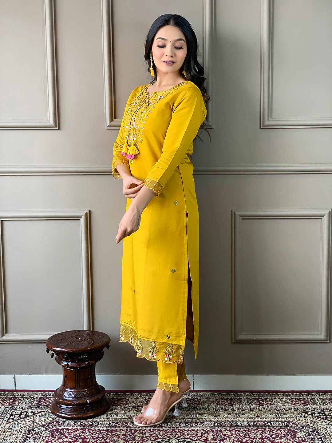 Mustard kurta With Bottom & Dupatta Set