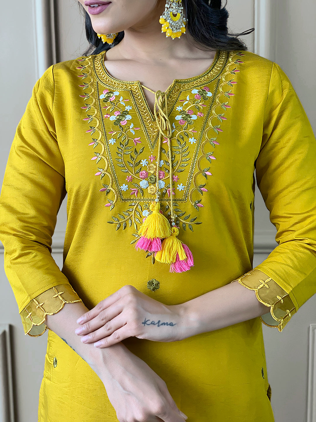 Mustard kurta With Bottom & Dupatta Set